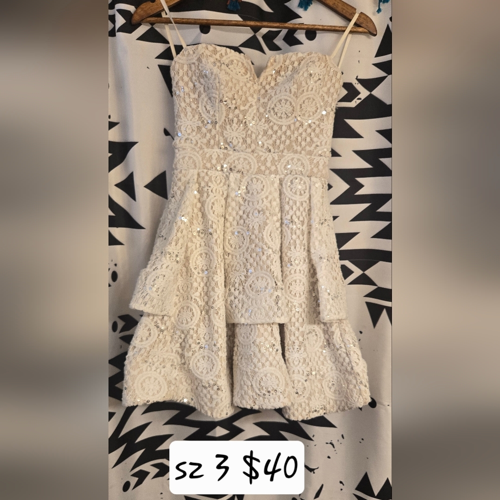 Sequin Hearts Cream Mini Dress